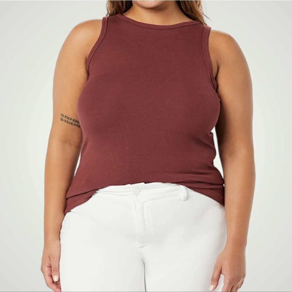 Daily Ritual Women's Ribbed Sleeveless Tank Burgundy Size XXL Stretch